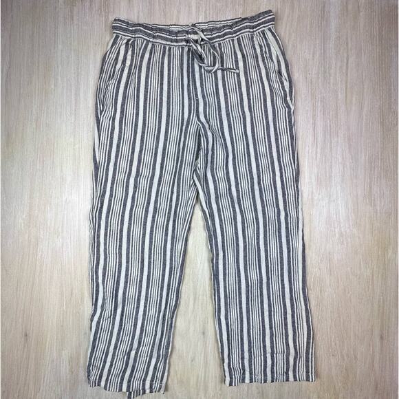 Old Navy Elastic Drawstring Waist Linen Blend Striped Wide Leg Pants Large - Picture 1 of 14